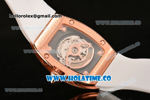 Richard Mille RM007 Miyota 6T51 Automatic Rose Gold Case with Diamonds Dial and White Rubber Strap - Click Image to Close